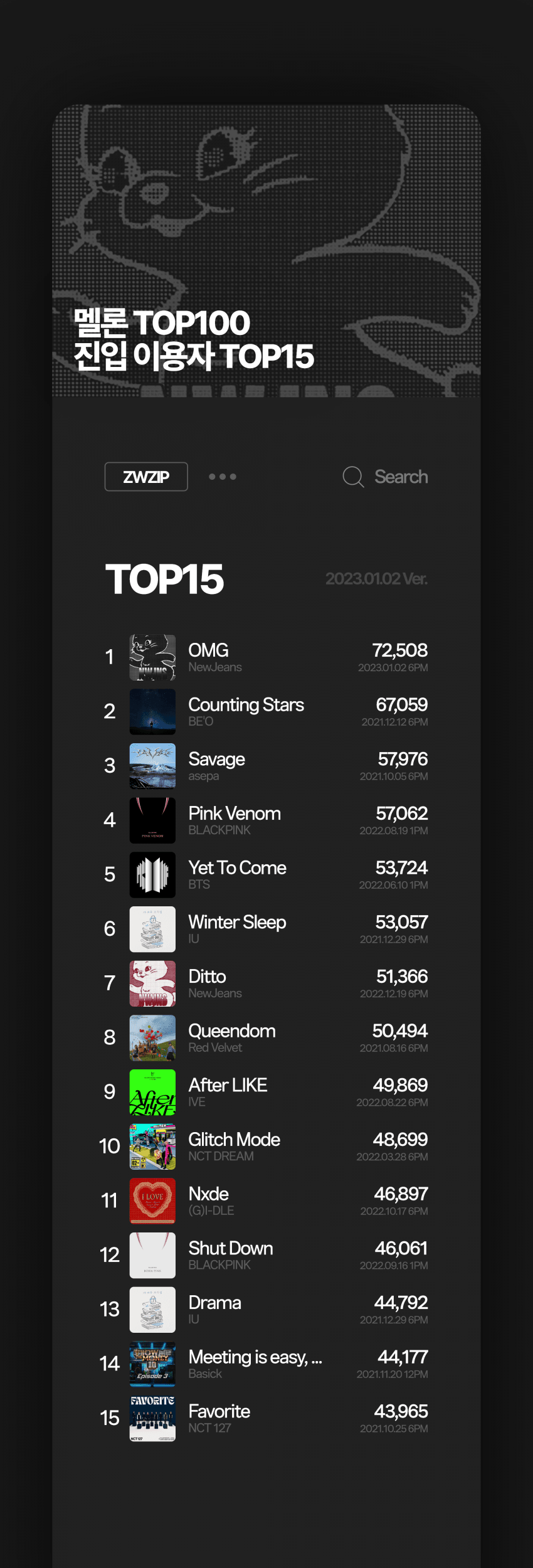 [정보/소식] 멜론 탑백 진입 이용자수 TOP15 | 인스티즈