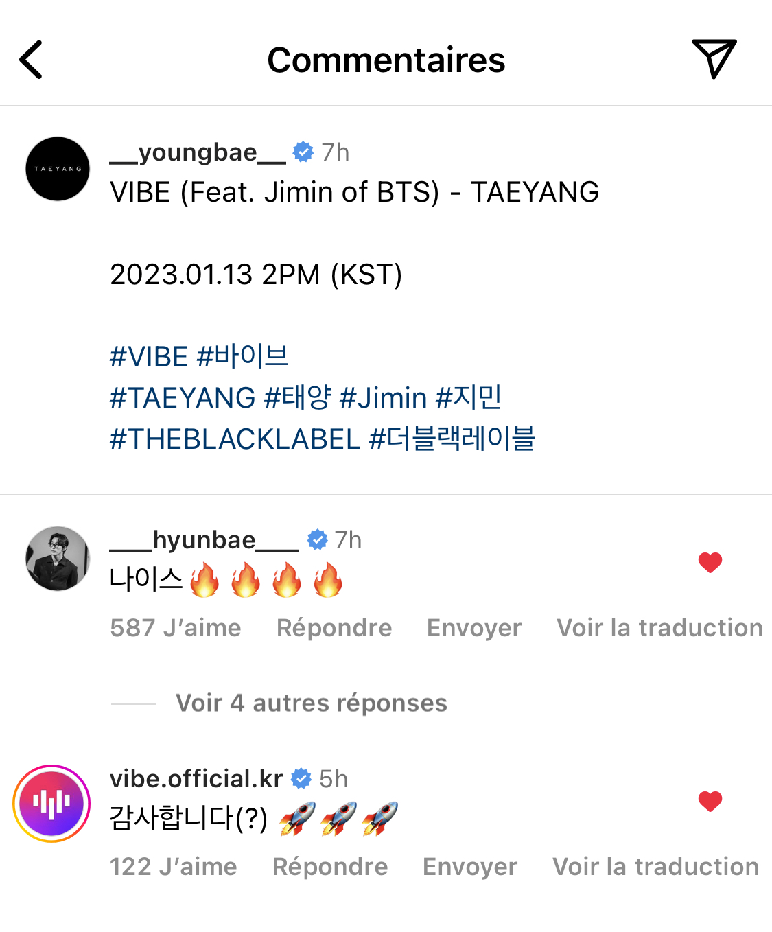 [잡담] 태양 인스타에 VIBE 공계가 댓글달음ㅋㅋ(네이버 음악앱 말하는거 맞음ㅋㅋ | 인스티즈