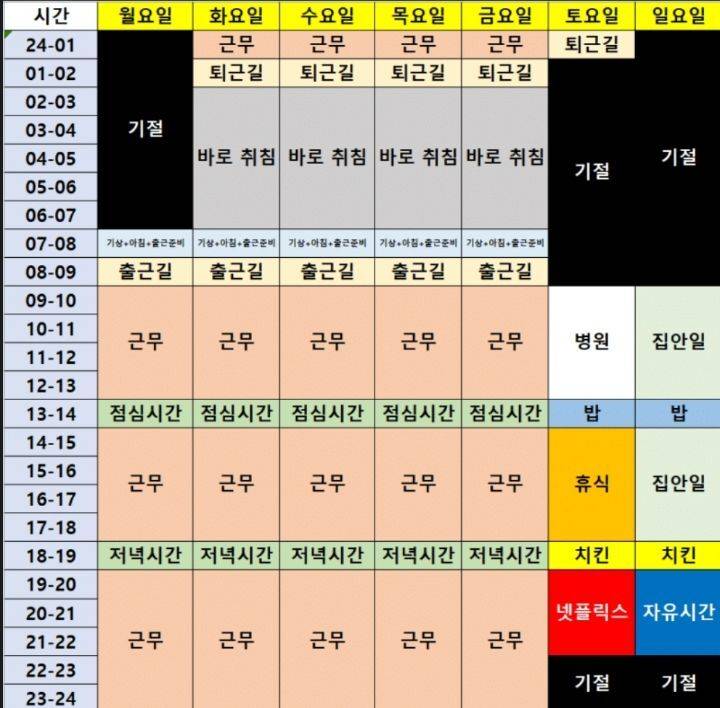 주 69시간 근무 스케줄이라는데 너네는 이렇게 살 수 있음?? | 인스티즈