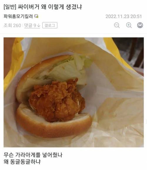 익들은 이런 이상한 모양 싸이버거 먹어본적 있음? | 인스티즈
