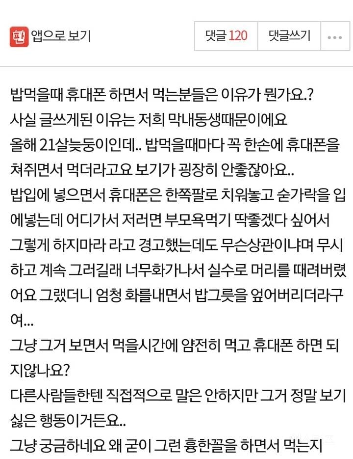 밥먹을때 휴대폰 하시는분들 대체 왜그러는거에요???..jpg | 인스티즈