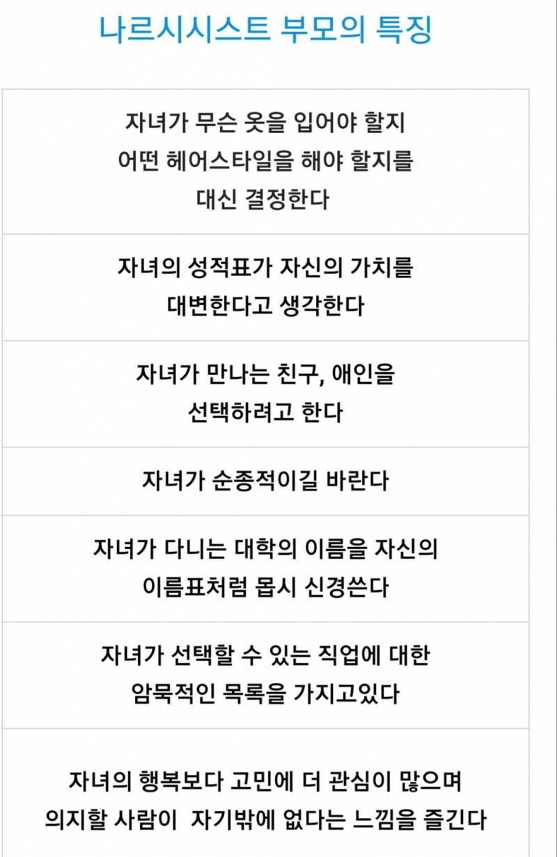 [잡담] 나르시스트 부모 특징이던데 ㄹㅇ 소름돋음 | 인스티즈