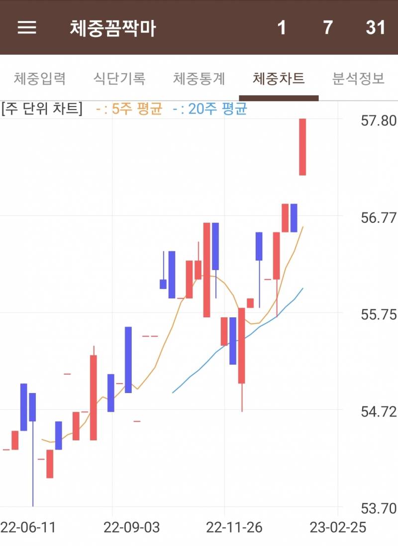 53키로->58키로 된 쓰니 몸무게 그래프 | 인스티즈
