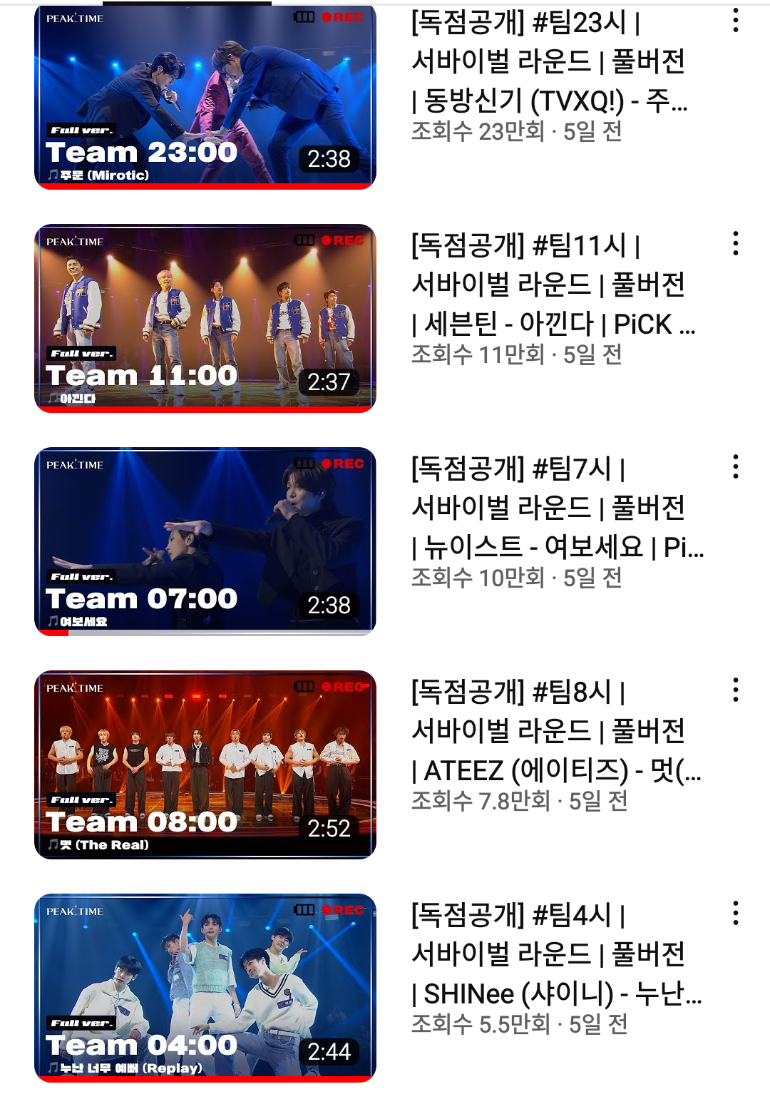 [정보/소식] 현시간 피크타임 그룹별 유튜브 조회순위 | 인스티즈
