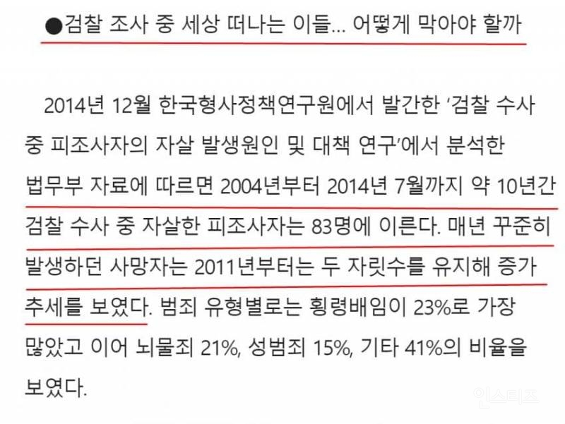검찰 수사 중 83명 자살 | 인스티즈