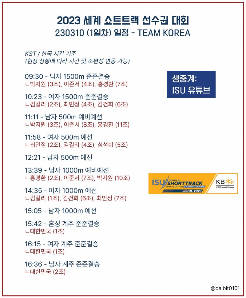 2023 쇼트트랙 세계선수권 1일차 달글⛸🇰🇷 | 인스티즈