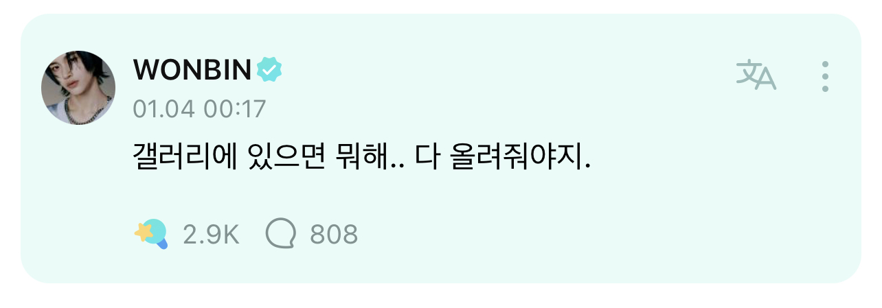 [잡담] 원빈이 위버스 상남자 말투에 기개는 궁극의 아이돌 | 인스티즈