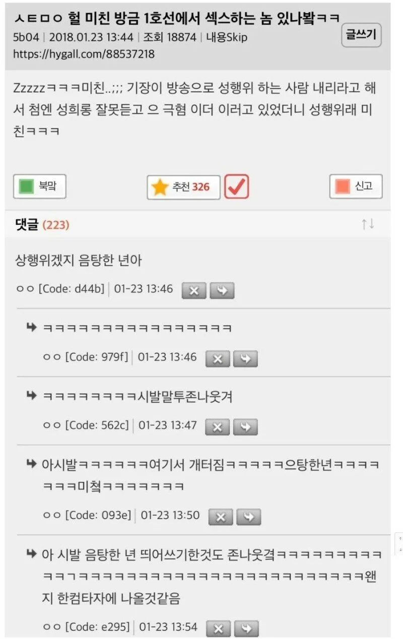 헐 미친 방금 1호선에서 섹스하는 놈 있나봨ㅋㅋㅋ | 인스티즈