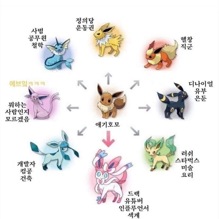 [잡담] 이브이 진화로 보는 게이 직업짤이라는데 | 인스티즈