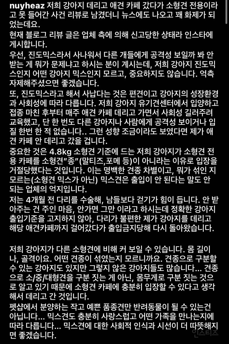 소형견 전용이라며 애견카페 출입거절당한 믹스견 SBS 뉴스 나옴. (+견주인스타글추가) | 인스티즈