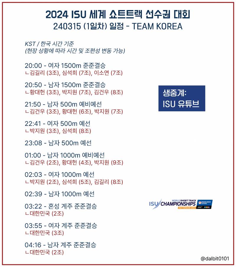 [잡담] 🔥2024 쇼트트랙 세계선수권 1일차 달글⛸️🇰🇷 | 인스티즈