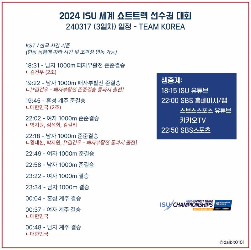 [잡담] 🔥2024 쇼트트랙 세계선수권 3일차 달글⛸️🇰🇷 | 인스티즈