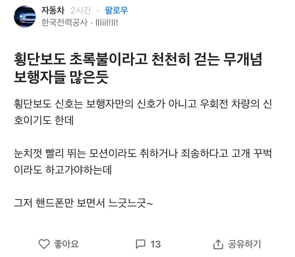 ??? : 횡단보도 초록불이라고 천천히 걷는 무개념 보행자가 너무 많은듯 | 인스티즈