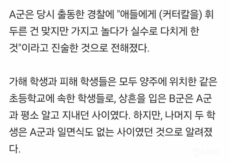 [단독] "초등학생이 초등학생 찔렀다"…대낮 흉기 휘두른 촉법소년 | 인스티즈