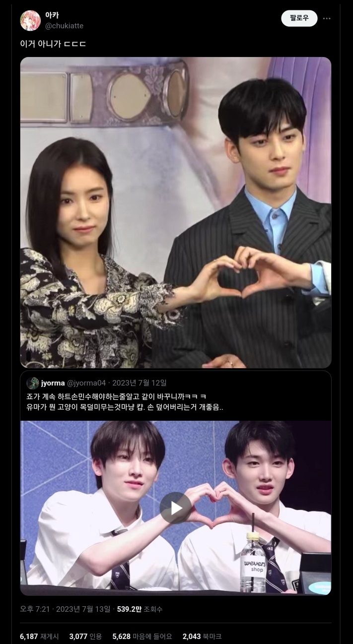 [미디어] 주기적으로 봐줘야하는 차은우 신세경 하트 만들기 | 인스티즈