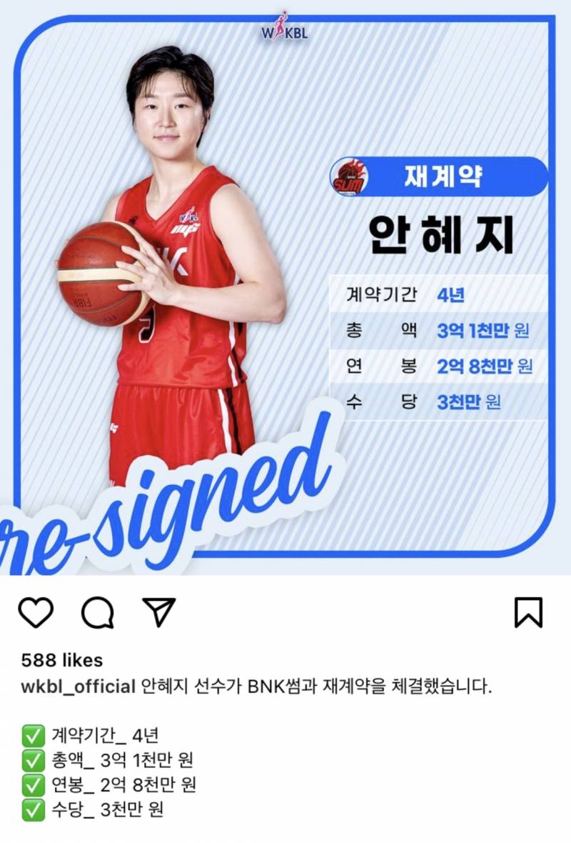 [정보/소식] 안혜지(2차 FA)BNK썸과 재계약 | 인스티즈