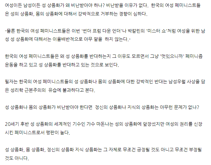 페미니즘 성상품화 반대 논리, 일관성 없다... | 인스티즈