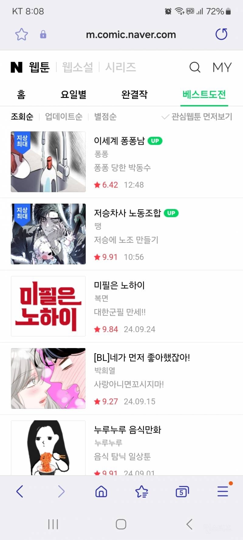 여혐만화로 논란됐던 <이세계 ㅍㅍ남>을 '베스트 도전만화'로 승격 시켜준 네이버 웹툰 | 인스티즈
