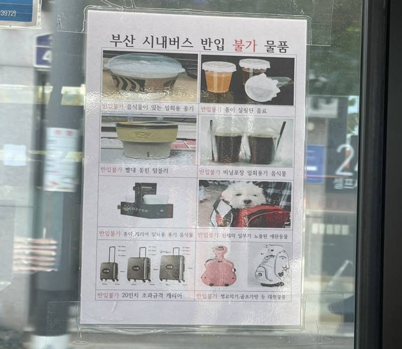 현재 피로 쓰여졌다는 부산버스 반입불가 물품..JPG | 인스티즈
