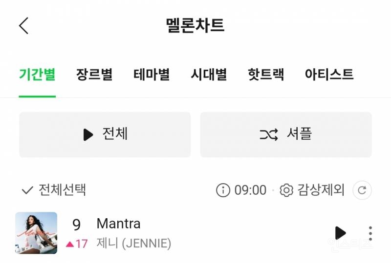 제니 신곡 만트라 멜론 탑백 9위 | 인스티즈