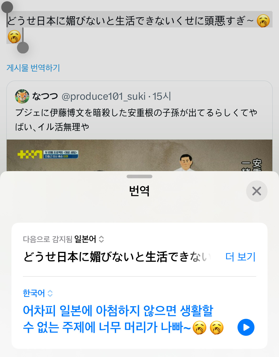 남돌 서바이벌에 안중근의사의 후손이 나온걸 본 일본 트위터 근황 | 인스티즈