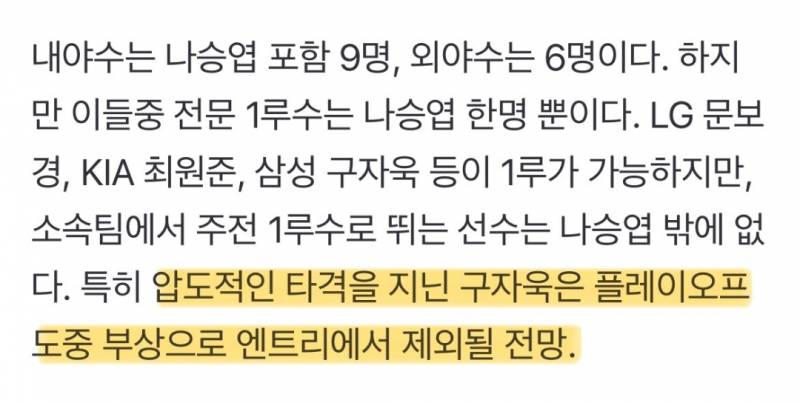 [잡담] 프리미어 12 주장 다른 사람이 될 듯? | 인스티즈