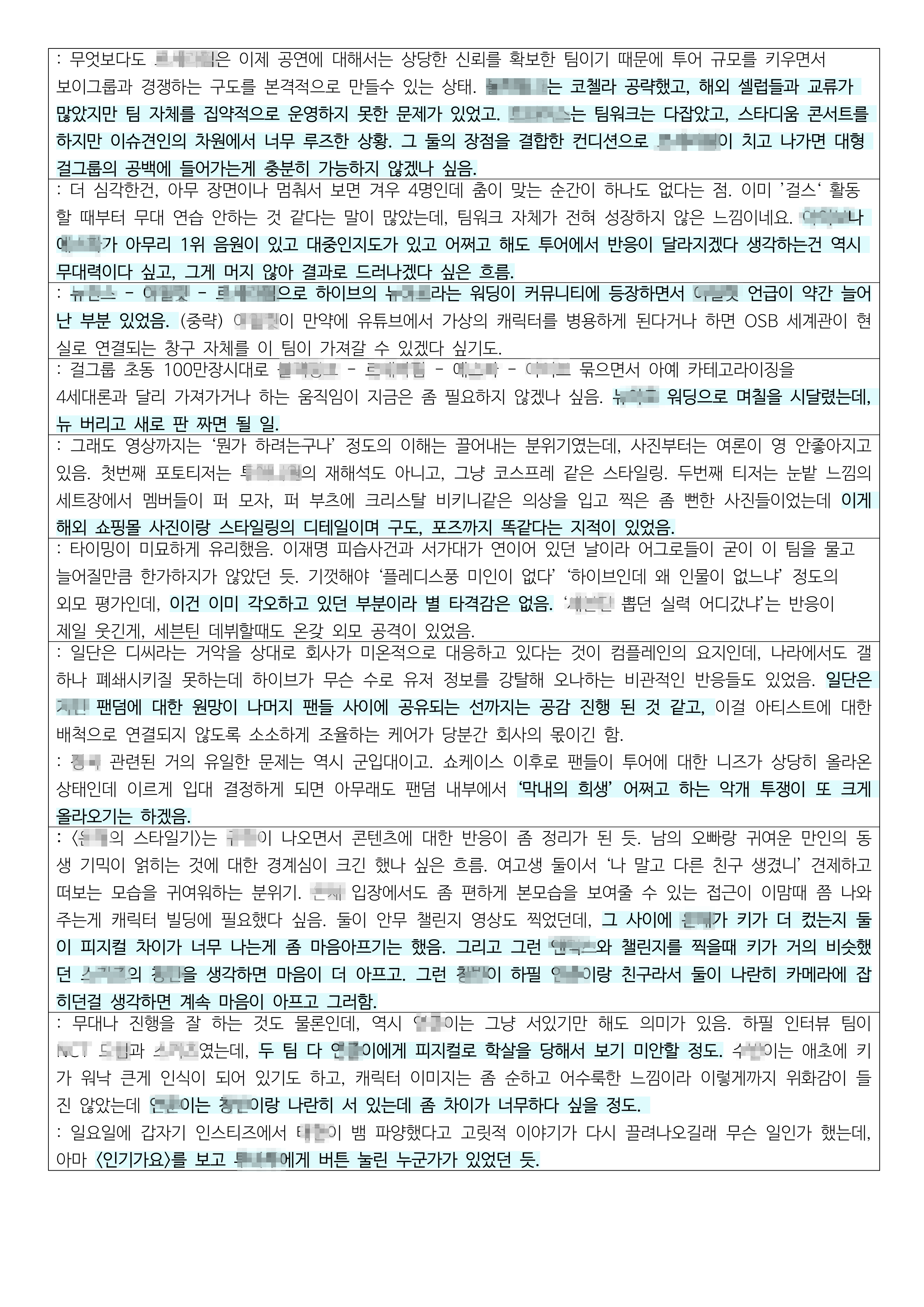 [잡담] 하이브 내부 보고서 (끌올) | 인스티즈