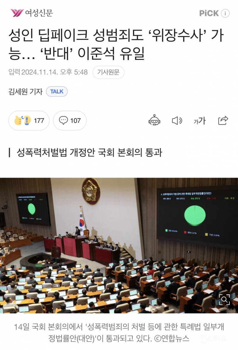 성인 딥페이크 성범죄도 '위장수사' 가능… '반대' 이준석 유일 | 인스티즈