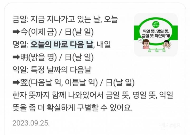 금일 명일 익일은 상식 인가요? | 인스티즈