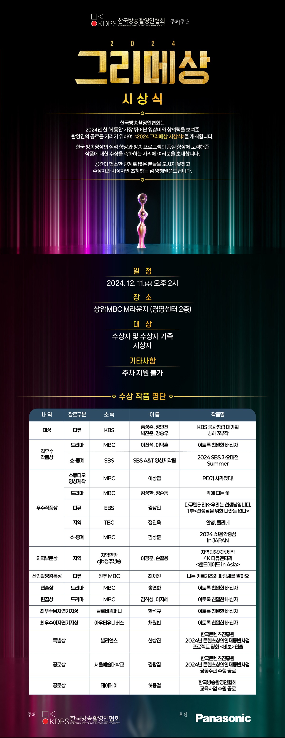 [정보/소식] 2024 그리메상 시상식 수상자 명단 | 인스티즈
