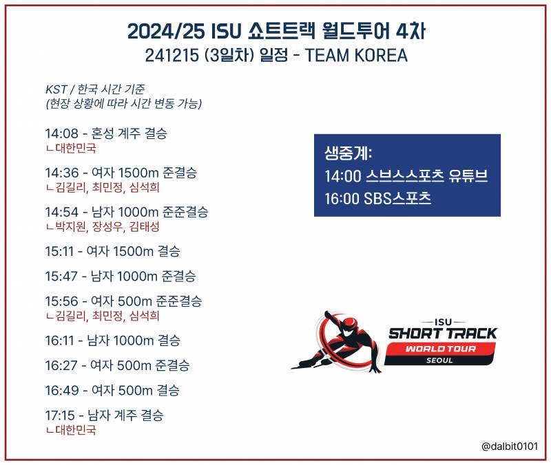 [잡담] 🐯24/25 쇼트트랙 월드투어 4차 3일차 달글⛸️🇰🇷 | 인스티즈