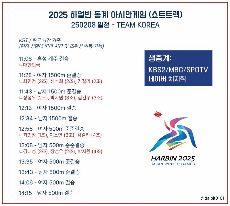 [잡담] 🇰🇷🥇금금금금금 가보자고🍀2025 하얼빈 동계아시안게임 2일차 쇼트트랙 달글⛸️🔥 | 인스티즈