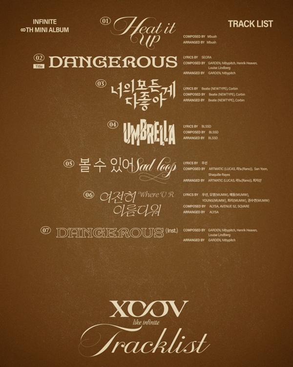 [정보/소식] '15주년' 인피니트, 신보 트랙리스트 공개…타이틀곡 'Dangerous' | 인스티즈