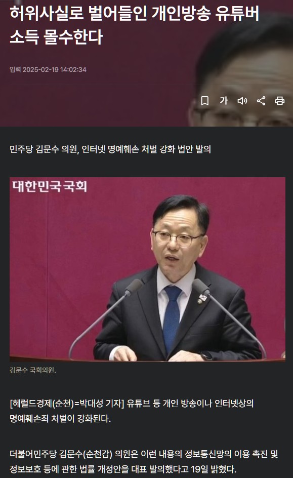 [정보/소식] 민주당 김문수, 허위사실로 벌어들인 개인방송 유튜버 소득 몰수법 발의 | 인스티즈