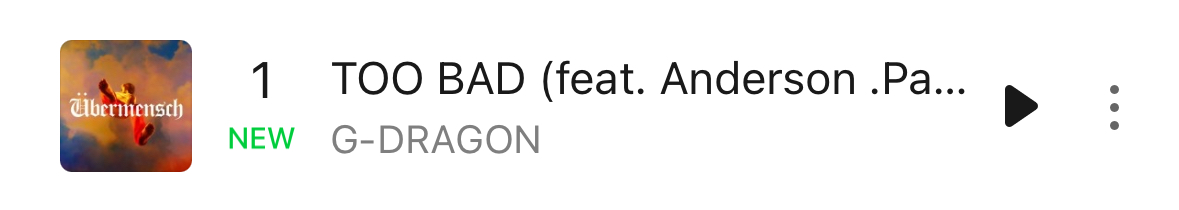 [정보/소식] 지드래곤 'TOO BAD (feat. Anderson .Paak)' 멜론 일간 1위 진입 | 인스티즈