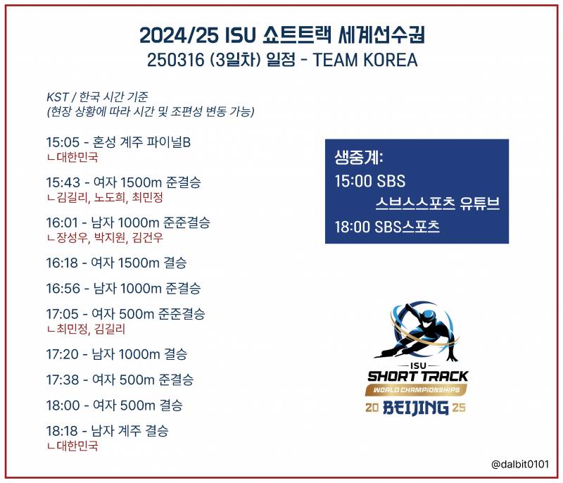 [잡담] 🐯2025 쇼트트랙 세계선수권 3일차 달글⛸️🇰🇷 | 인스티즈