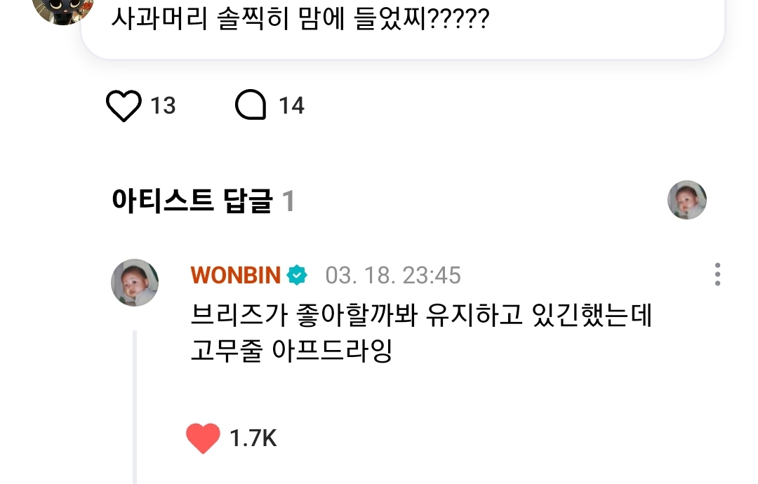 [잡담] 원빈이 진짜 브리즈 맘 잘알아 | 인스티즈