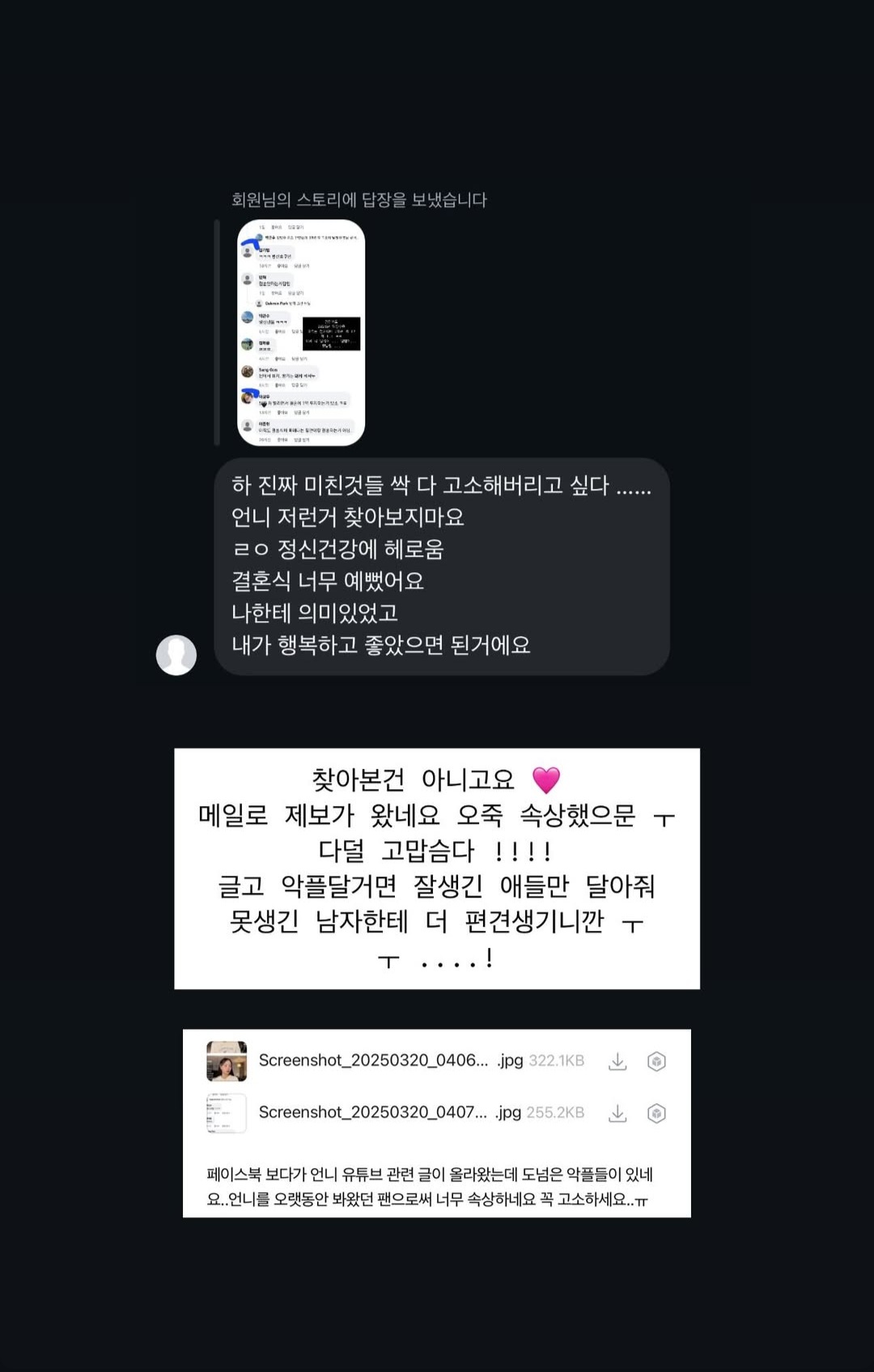 [잡담] 한아름송이 인스스에 올라온 악플 박제.jpg (2025년 악플 수준) | 인스티즈