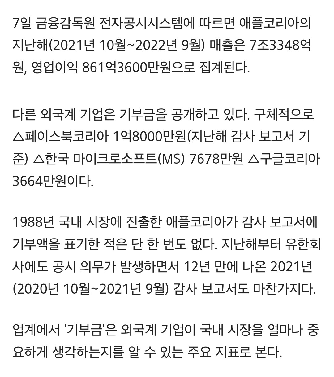 [정리글] 다른나라엔 다 기부하면서 한국에는 왜 기부해야하는지 모르겠다는 애플 | 인스티즈