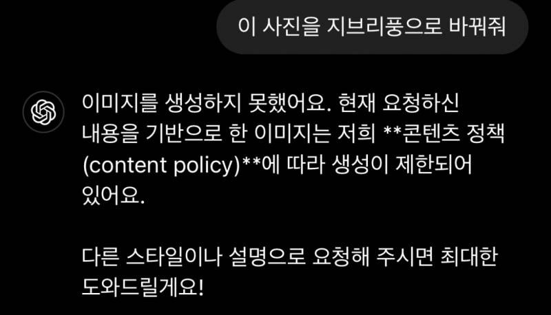 [잡담] 지피티 지브리풍 막혔나본데? | 인스티즈