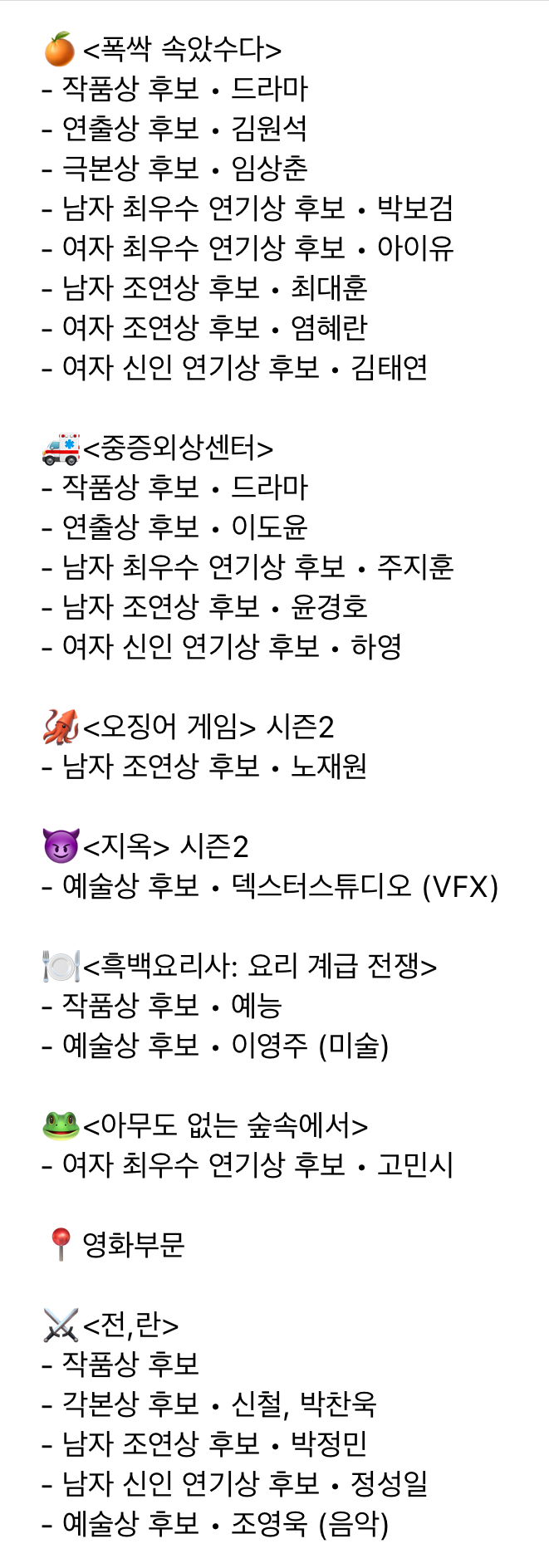 [잡담] 백상예술대상 후보 넷플 vs 디플 차이.jpg | 인스티즈