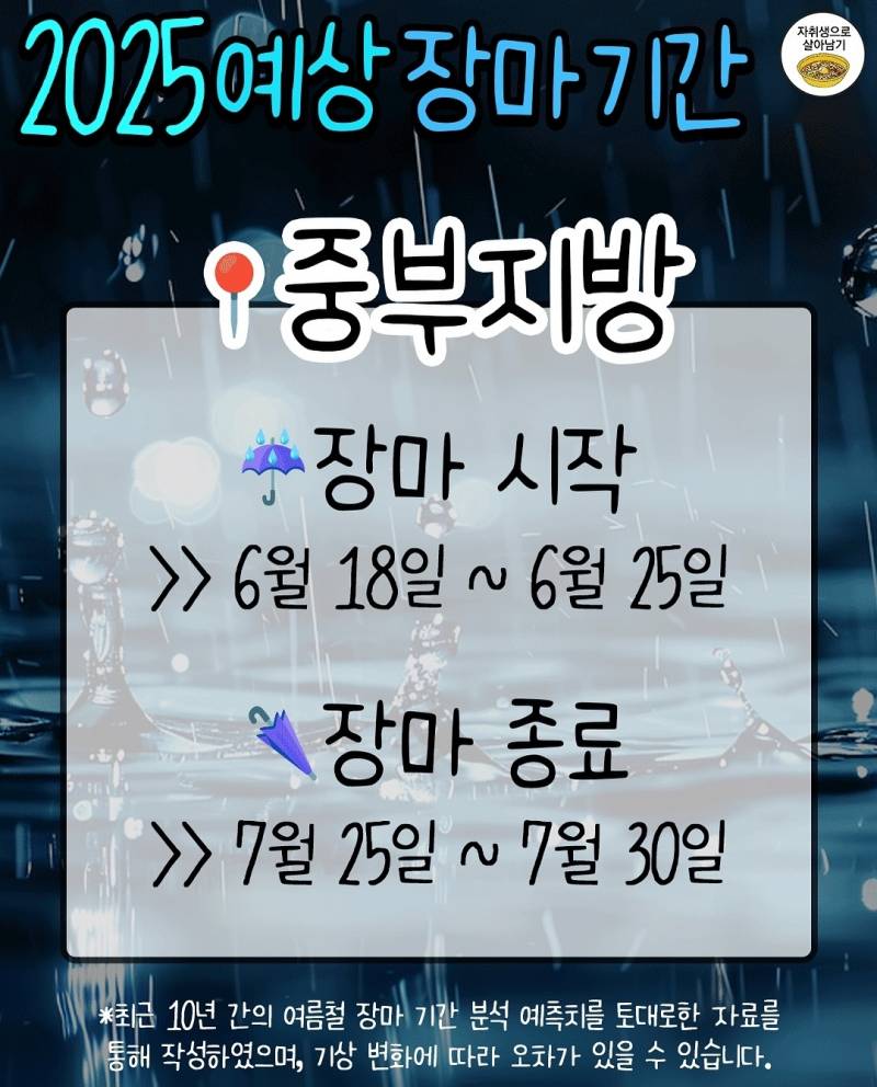 2025년 여름 장마기간 예상날짜 | 인스티즈