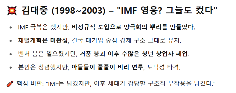 [잡담] IMF 이후 대통령들 GPT한테 물어 봤는데 ㄹㅇ 팩트로 조져버리네...😢😢😢😢😢😢😢😢 | 인스티즈