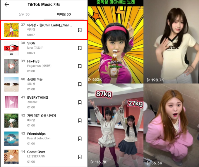 [잡담] 이라경 첫 음원 '칠(Chill Lady)' 틱톡 뮤직 차트 진입•••댄스 챌린지도 인기 "역시 Chill해" | 인스티즈