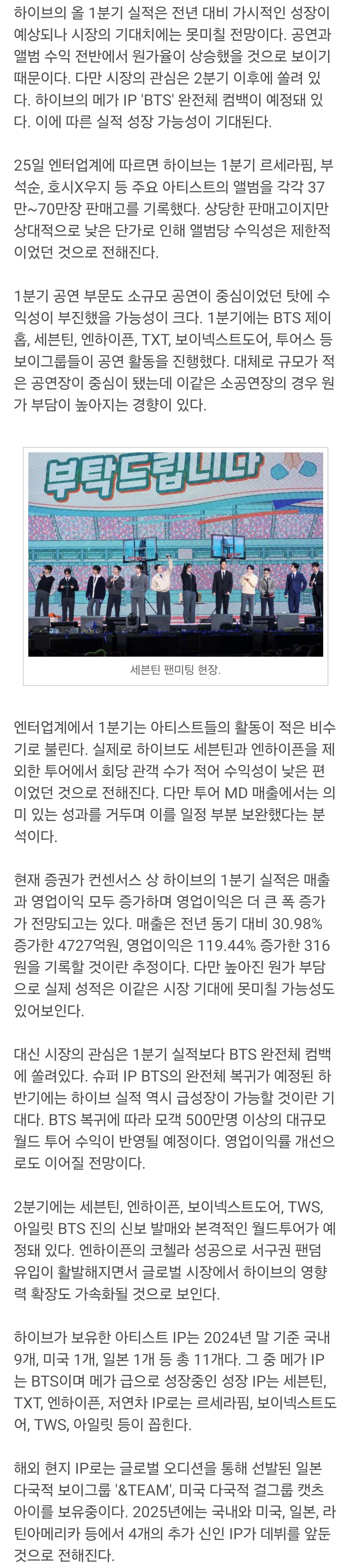 [잡담] 하이브, 앨범·공연 원가율 상승에 발목? '하반기 뜬다' | 인스티즈