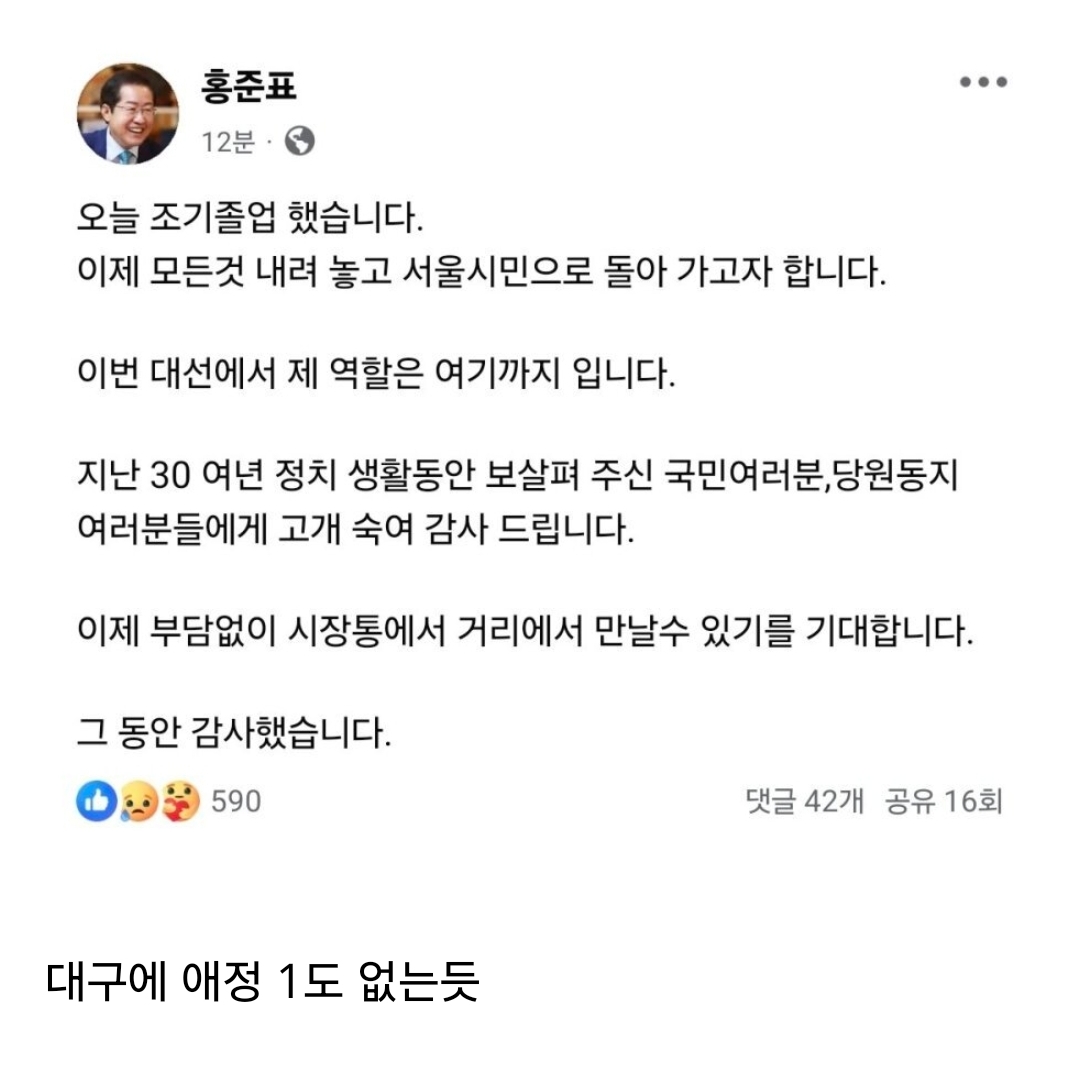 [잡담] 서울시민으로 돌아간다는 홍준표 | 인스티즈