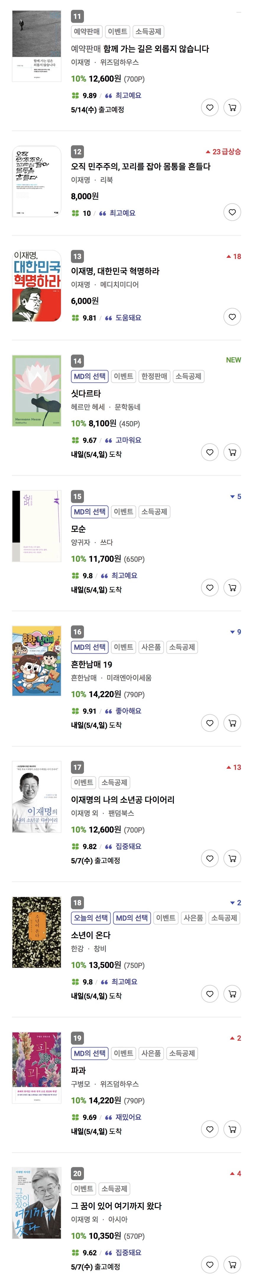 [정보/소식] 현재 교보문고 베스트20에 이재명 관련 책만 12개 | 인스티즈
