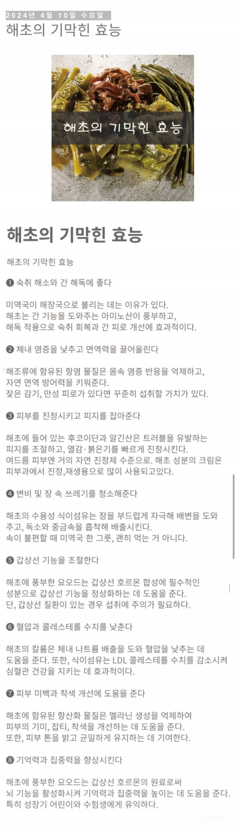해초의 아주 기막힌 효능.jpg | 인스티즈