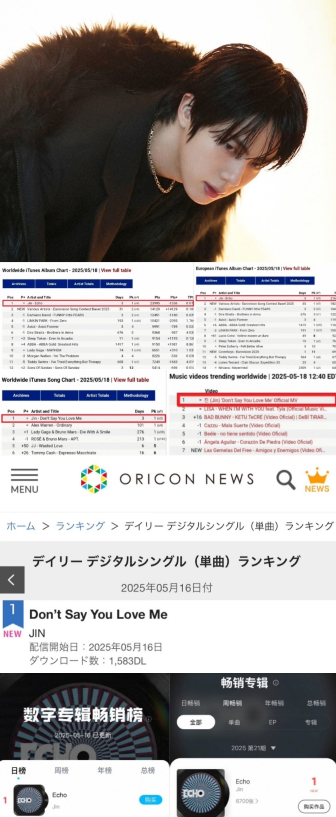 [정보/소식] 방탄소년단 진, 3일 연속 전세계 유튜브 MV 인기 동영상 1위..日오리콘-中쿠거우·QQ뮤직 1위 | 인스티즈