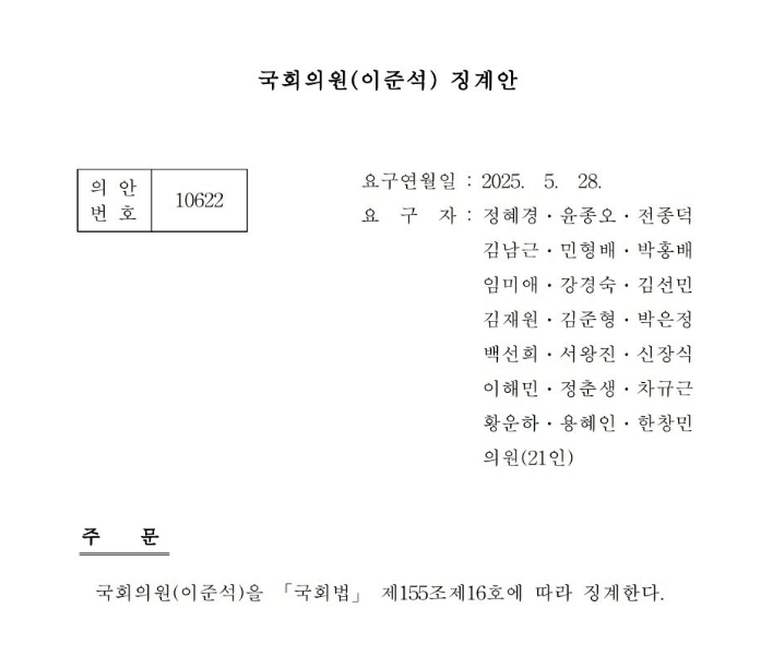 [정보/소식] 주문국회의원(이준석)을 국회법 제155조제16호에 따라 징계한다 | 인스티즈